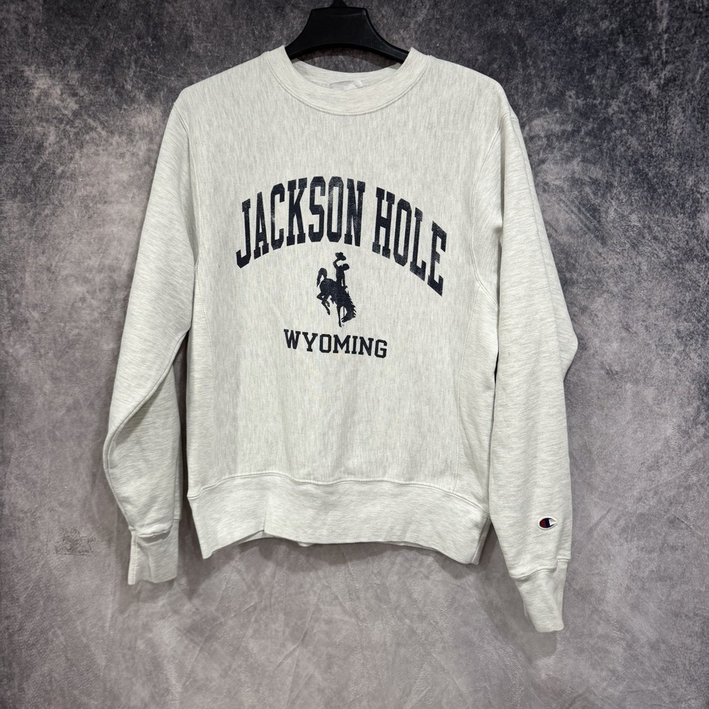 Champion Reverse Weave Jackson Hole Wyoming Crewneck Sweatshirt Gray Small